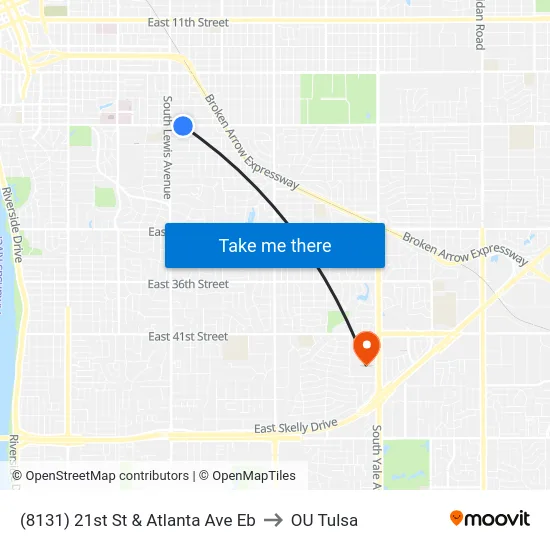 (8131) 21st St & Atlanta Ave Eb to OU Tulsa map