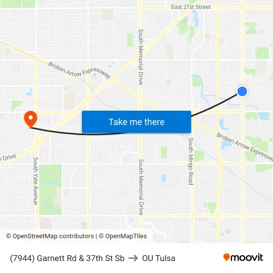 (7944) Garnett Rd & 37th St Sb to OU Tulsa map