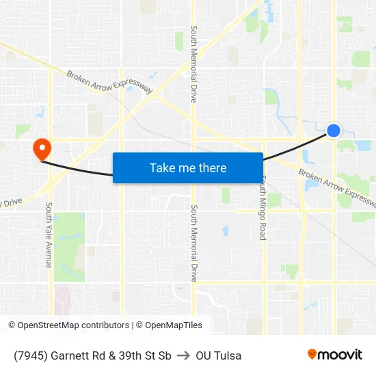 (7945) Garnett Rd & 39th St Sb to OU Tulsa map