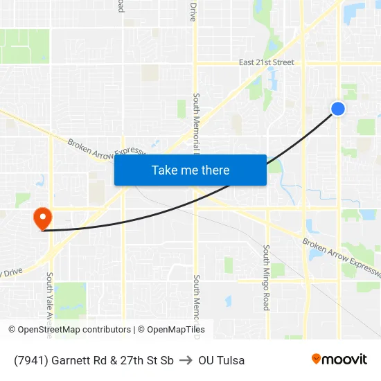 (7941) Garnett Rd & 27th St Sb to OU Tulsa map