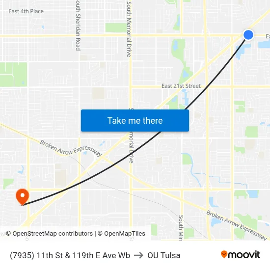 (7935) 11th St & 119th E Ave Wb to OU Tulsa map