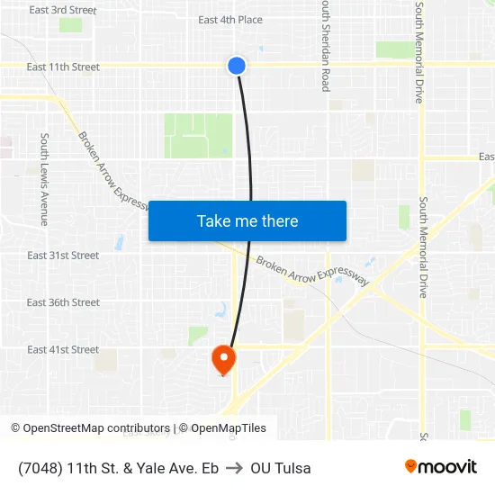 (7048) 11th St. & Yale Ave. Eb to OU Tulsa map