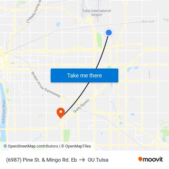 (6987) Pine St. & Mingo Rd. Eb to OU Tulsa map