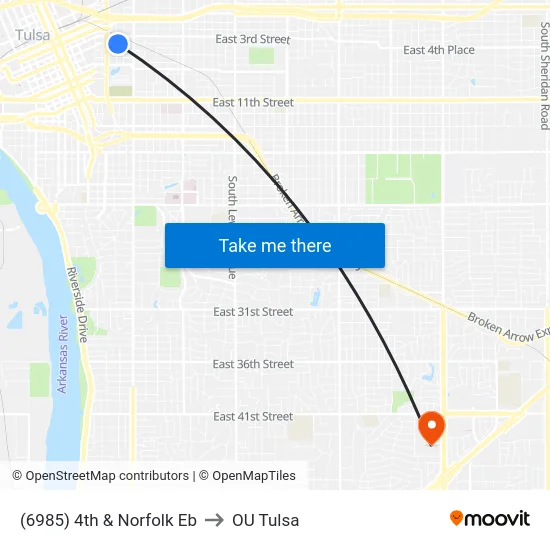 (6985) 4th & Norfolk Eb to OU Tulsa map