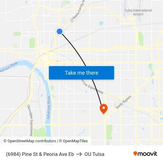 (6984) Pine St & Peoria Ave Eb to OU Tulsa map