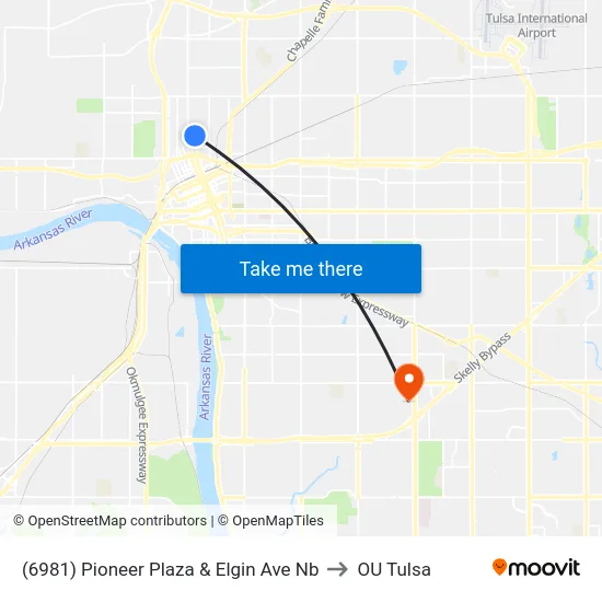 (6981) Pioneer Plaza & Elgin Ave Nb to OU Tulsa map