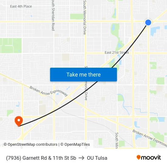 (7936) Garnett Rd & 11th St Sb to OU Tulsa map