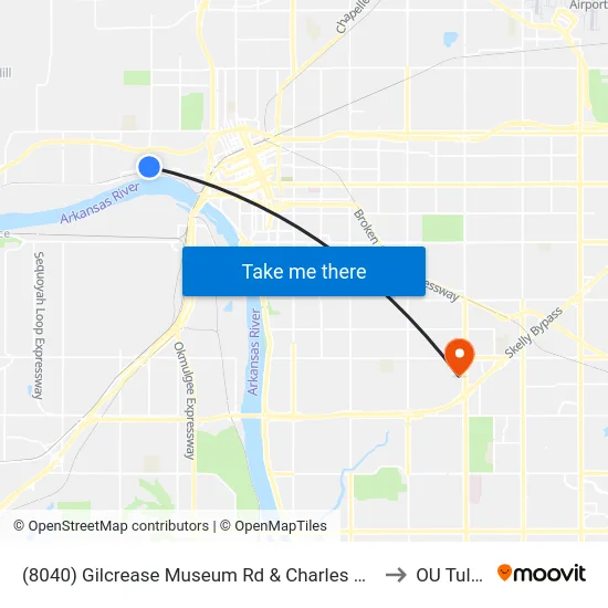 (8040) Gilcrease Museum Rd & Charles Pag to OU Tulsa map