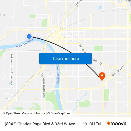(8042) Charles Page Blvd & 33rd W Ave Wb to OU Tulsa map