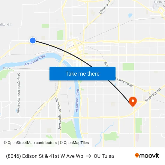(8046) Edison St & 41st W Ave Wb to OU Tulsa map