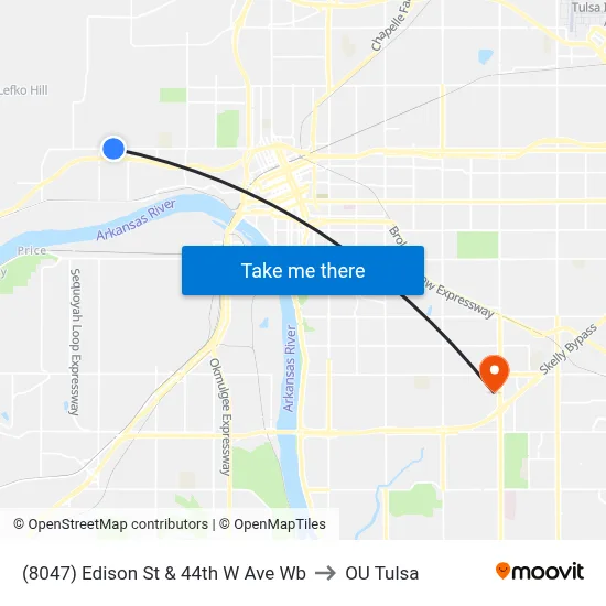 (8047) Edison St & 44th W Ave Wb to OU Tulsa map