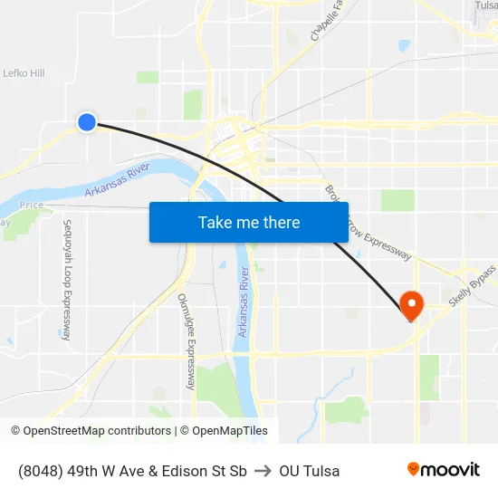 (8048) 49th W Ave  & Edison St Sb to OU Tulsa map