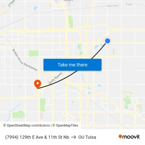 (7994) 129th E Ave & 11th St Nb to OU Tulsa map