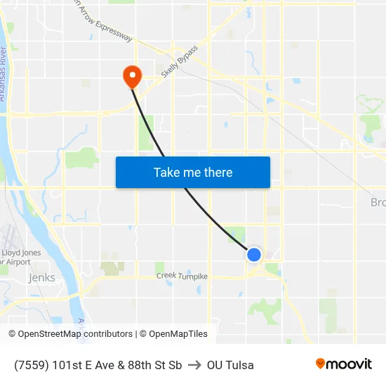 (7559) 101st E Ave & 88th St Sb to OU Tulsa map