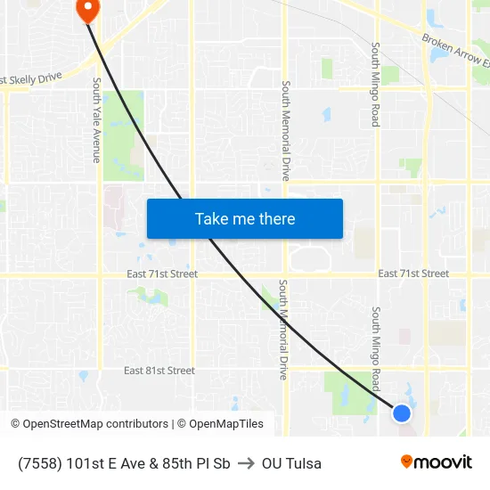 (7558) 101st E Ave & 85th Pl Sb to OU Tulsa map