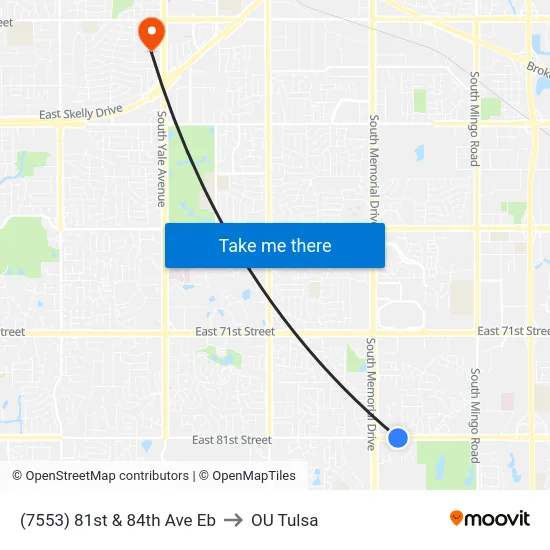 (7553) 81st &  84th Ave Eb to OU Tulsa map