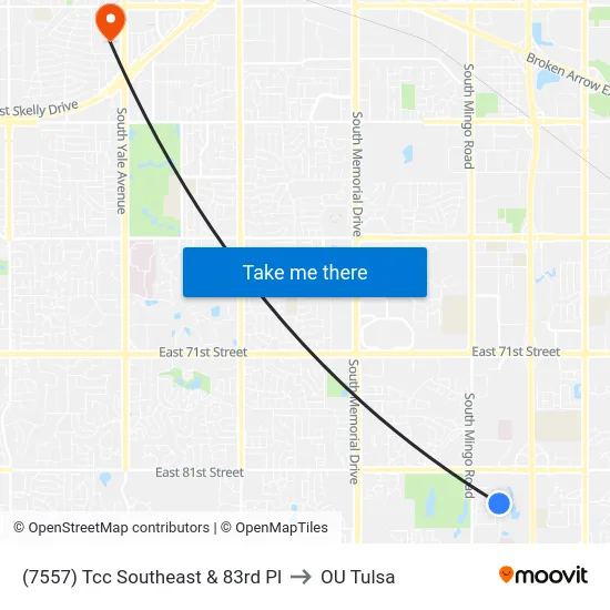 (7557) Tcc Southeast & 83rd Pl to OU Tulsa map