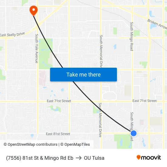 (7556) 81st St & Mingo Rd Eb to OU Tulsa map