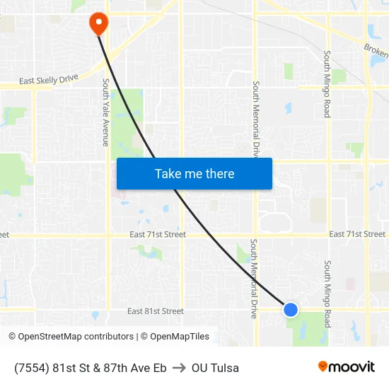 (7554) 81st St & 87th Ave Eb to OU Tulsa map