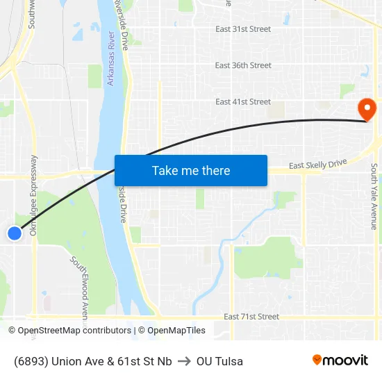 (6893) Union Ave & 61st St Nb to OU Tulsa map