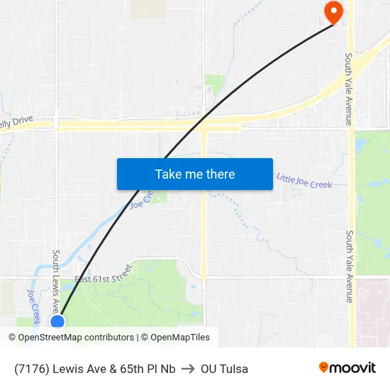 (7176) Lewis Ave & 65th Pl Nb to OU Tulsa map