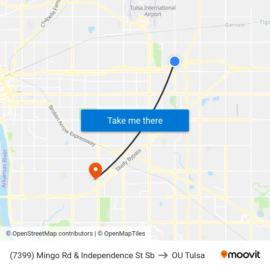 (7399) Mingo Rd & Independence St Sb to OU Tulsa map