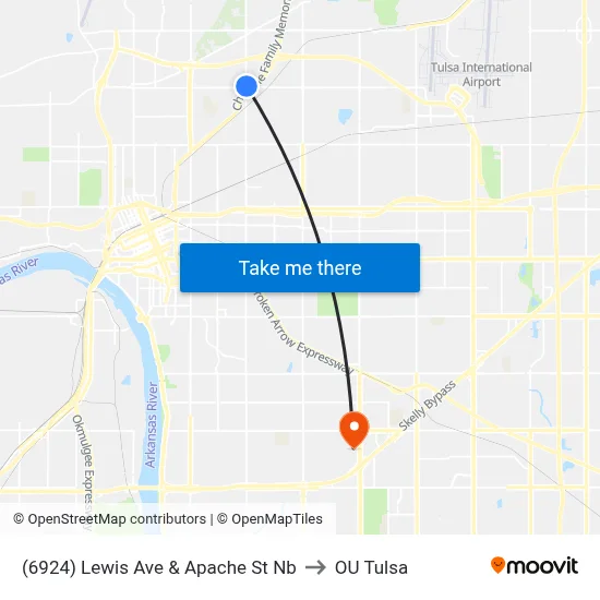 (6924) Lewis Ave & Apache St Nb to OU Tulsa map