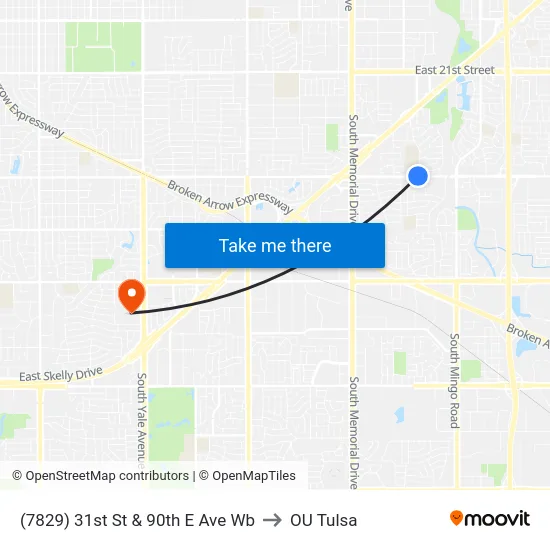 (7829) 31st St & 90th E Ave Wb to OU Tulsa map