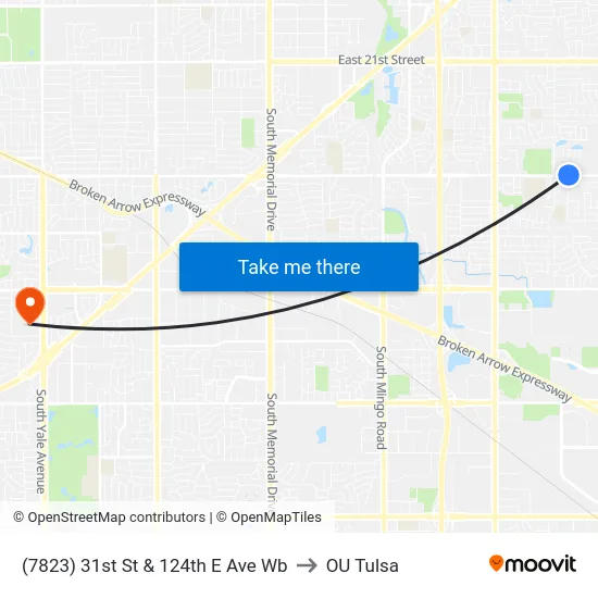 (7823) 31st St & 124th E Ave Wb to OU Tulsa map