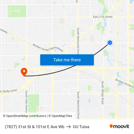 (7827) 31st St & 101st E Ave Wb to OU Tulsa map