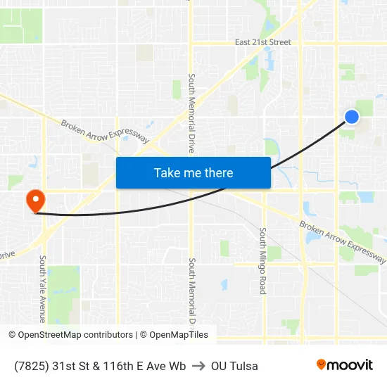 (7825) 31st St & 116th E Ave Wb to OU Tulsa map