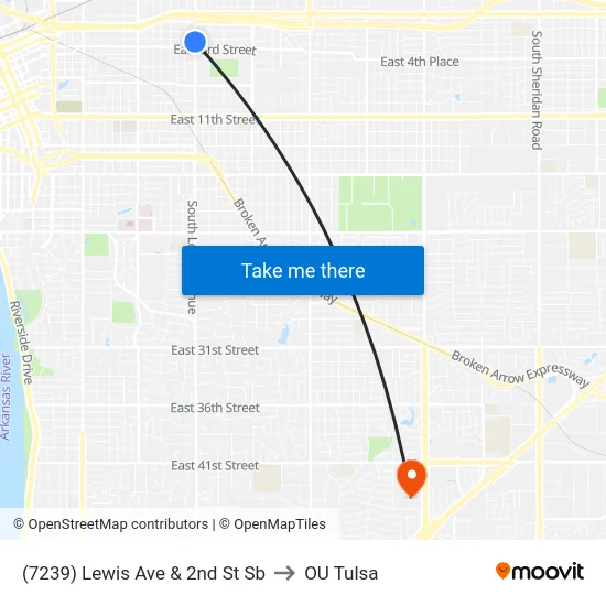 (7239) Lewis Ave & 2nd St Sb to OU Tulsa map