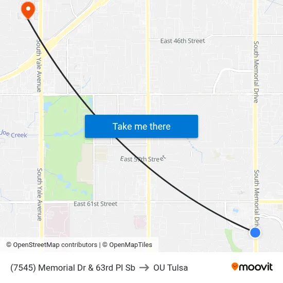 (7545) Memorial Dr & 63rd Pl Sb to OU Tulsa map