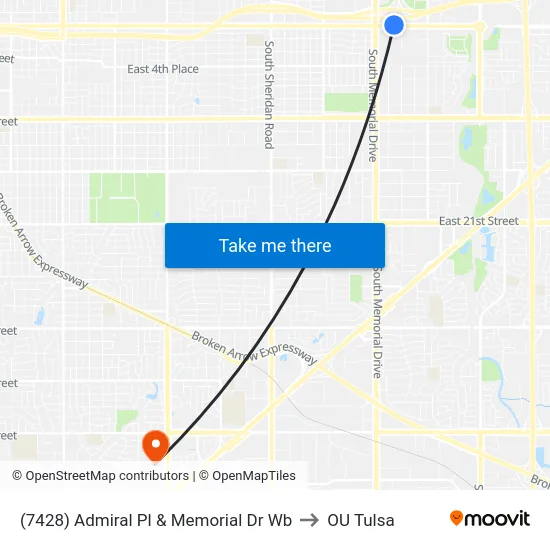 (7428) Admiral Pl & Memorial Dr Wb to OU Tulsa map