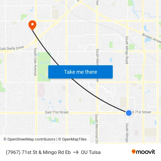 (7967) 71st St & Mingo Rd Eb to OU Tulsa map