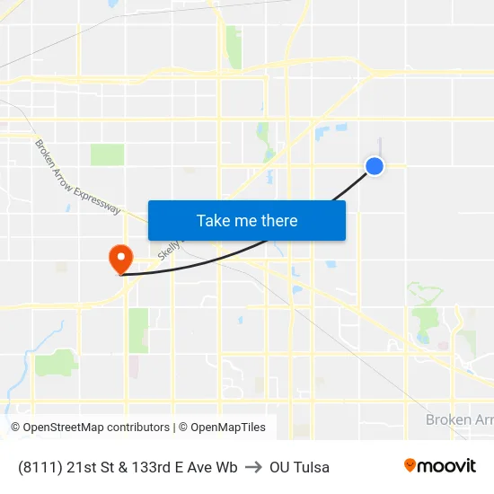 (8111) 21st St & 133rd E Ave Wb to OU Tulsa map