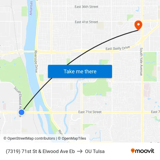 (7319) 71st St & Elwood Ave Eb to OU Tulsa map