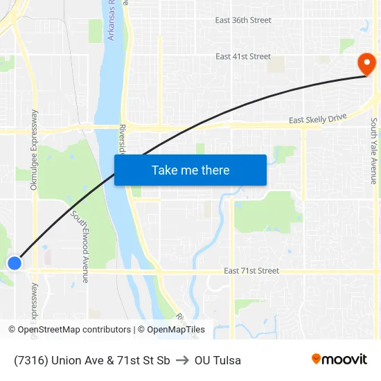 (7316) Union Ave & 71st St Sb to OU Tulsa map