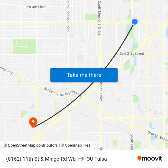 (8162) 11th St & Mingo Rd Wb to OU Tulsa map