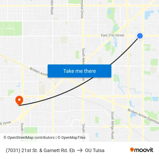(7031) 21st St. & Garnett Rd. Eb to OU Tulsa map