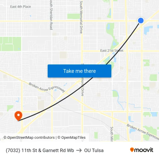 (7032) 11th St & Garnett Rd Wb to OU Tulsa map