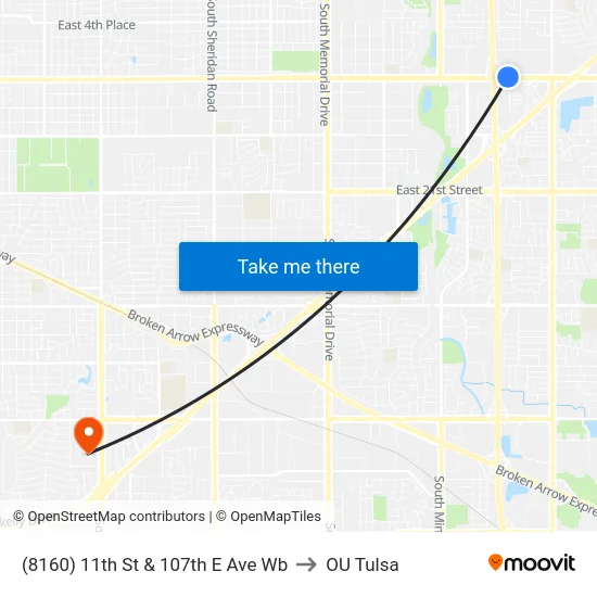 (8160) 11th St & 107th E Ave Wb to OU Tulsa map