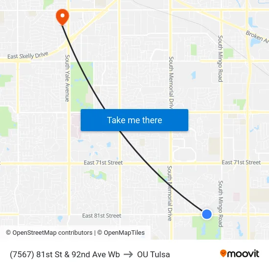 (7567) 81st St & 92nd Ave Wb to OU Tulsa map