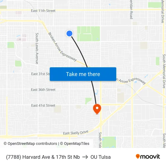 (7788) Harvard Ave & 17th St Nb to OU Tulsa map
