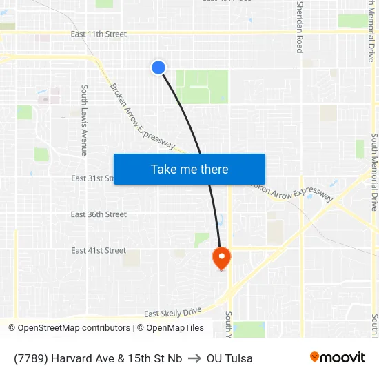 (7789) Harvard Ave & 15th St Nb to OU Tulsa map
