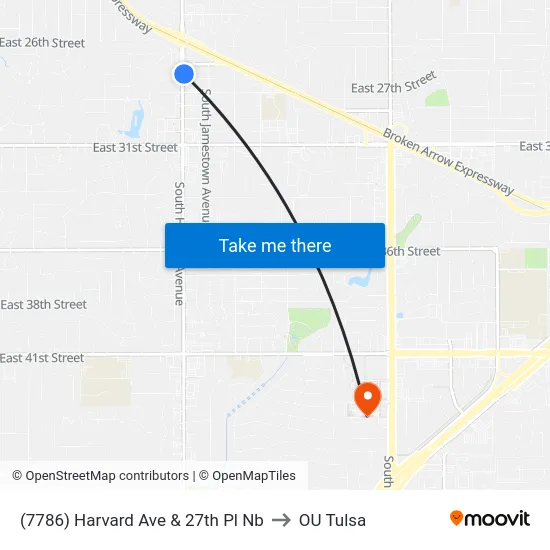 (7786) Harvard Ave & 27th Pl Nb to OU Tulsa map