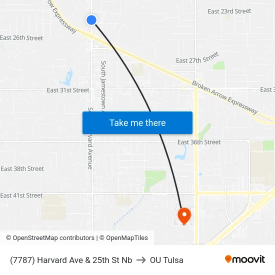 (7787) Harvard Ave & 25th St Nb to OU Tulsa map