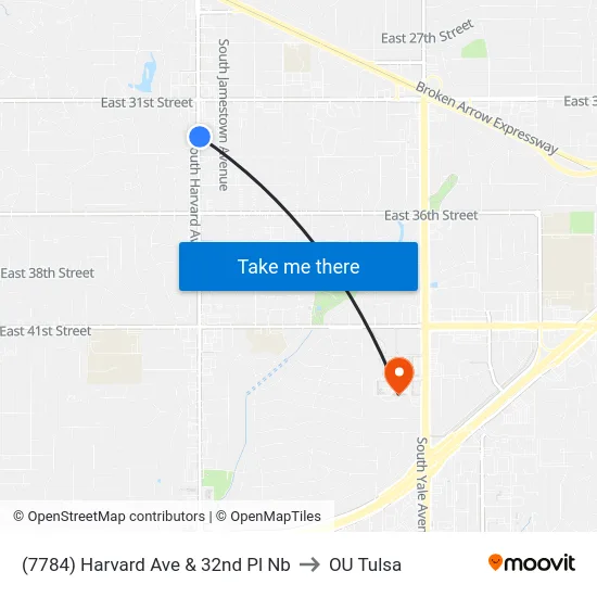 (7784) Harvard Ave & 32nd Pl Nb to OU Tulsa map