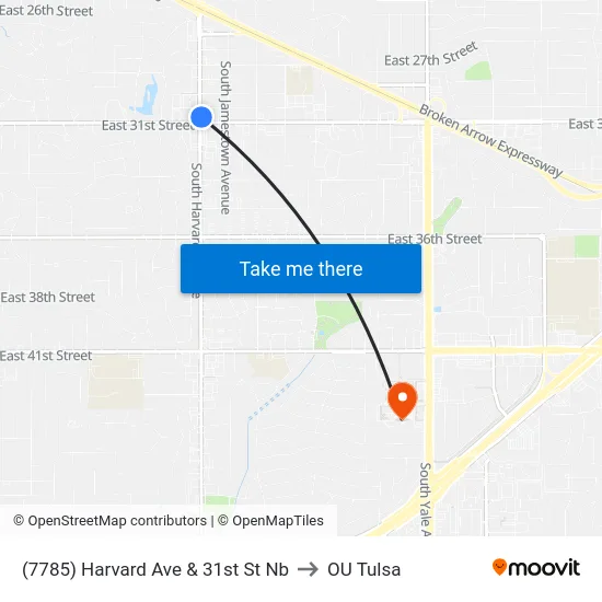 (7785) Harvard Ave & 31st St Nb to OU Tulsa map