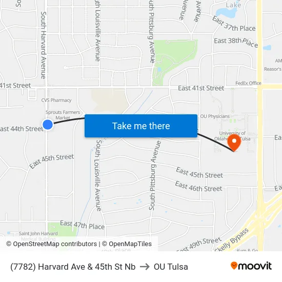 (7782) Harvard Ave & 45th St Nb to OU Tulsa map